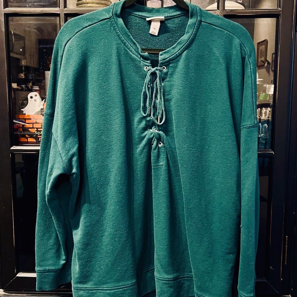 Green Lace Up Crew Neck | Ava & Viv 3X